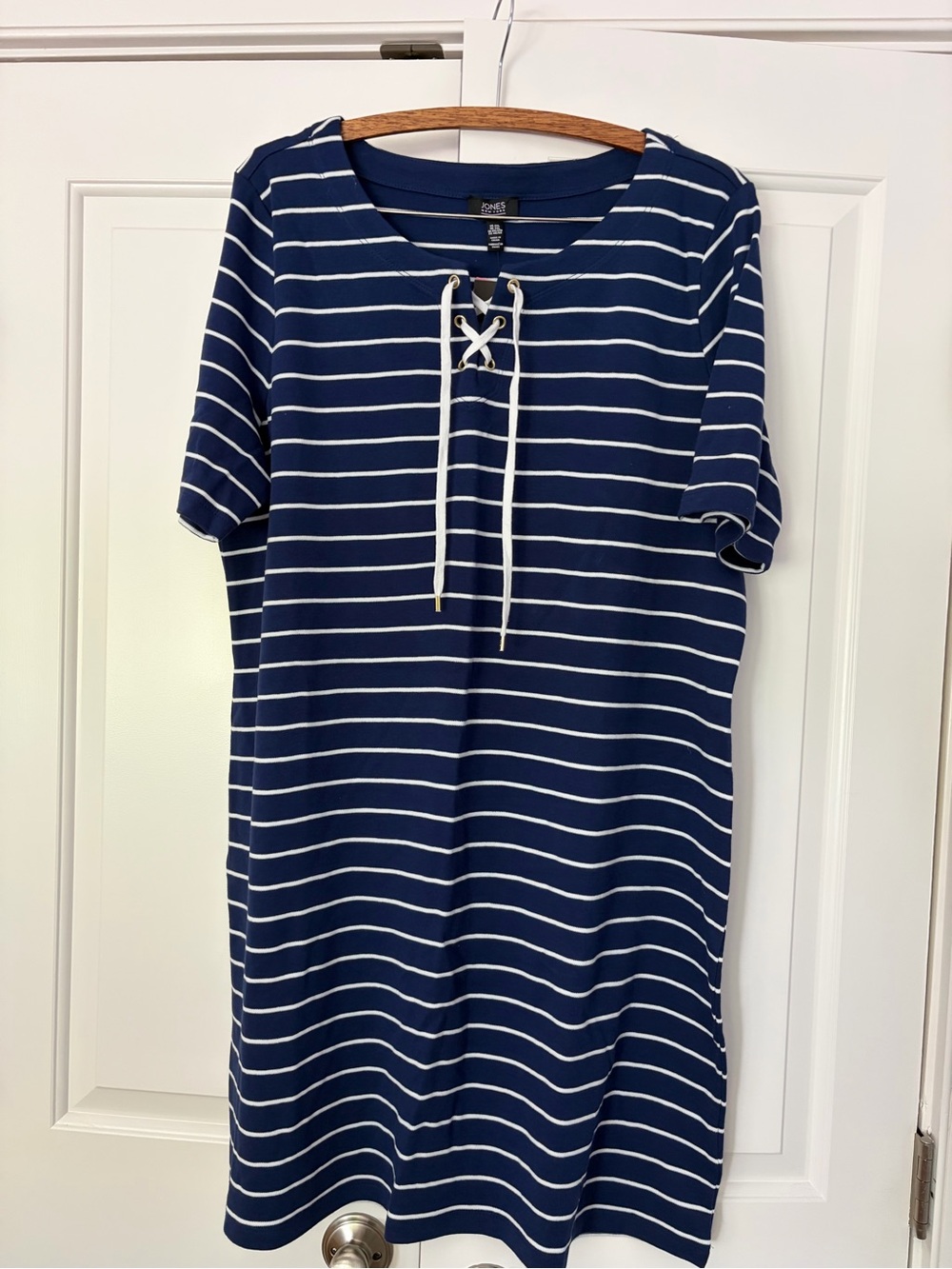 Jones New York Navy and White Striped Lace-Up Dress NWT size XXL